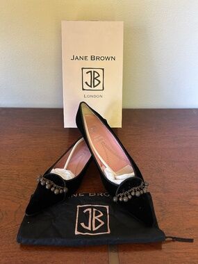 Jane Brown London Black Velvet Pointed-Toe Heels - Size 39 (US 8-8.5)